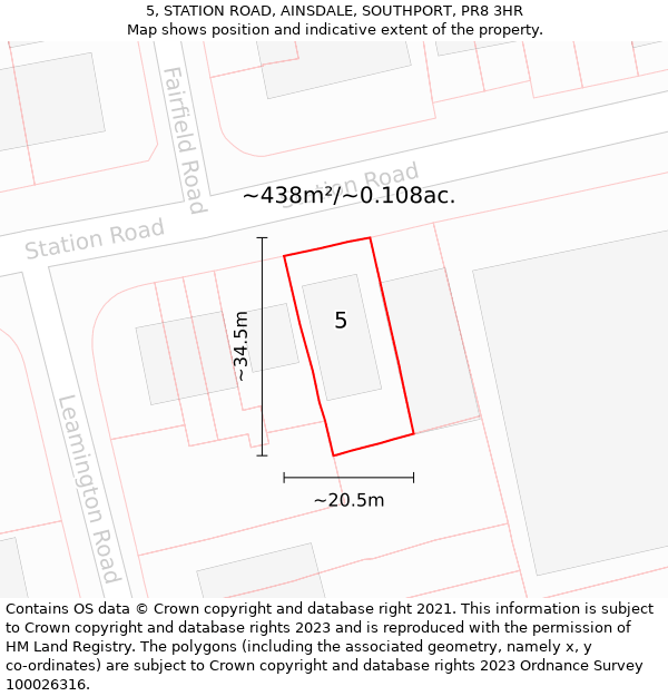 5, STATION ROAD, AINSDALE, SOUTHPORT, PR8 3HR: Plot and title map