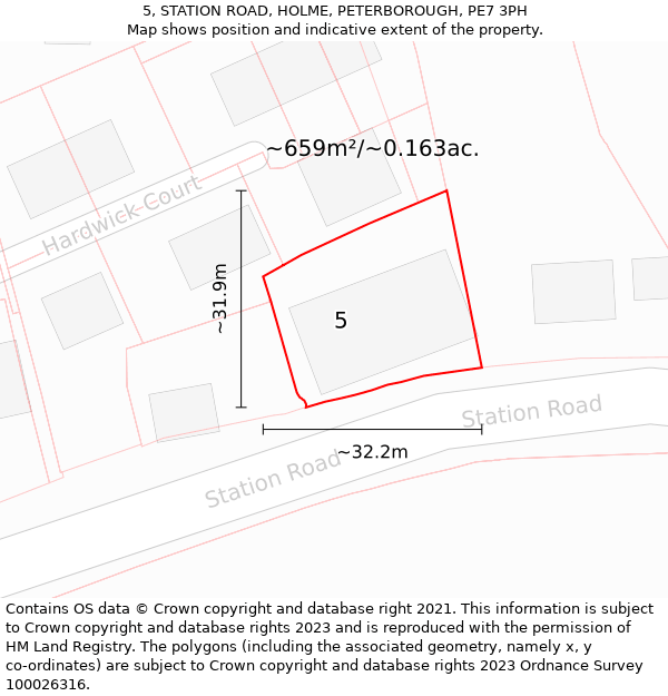 5, STATION ROAD, HOLME, PETERBOROUGH, PE7 3PH: Plot and title map