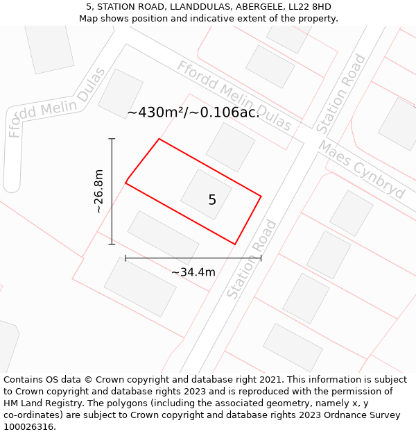 5, STATION ROAD, LLANDDULAS, ABERGELE, LL22 8HD: Plot and title map