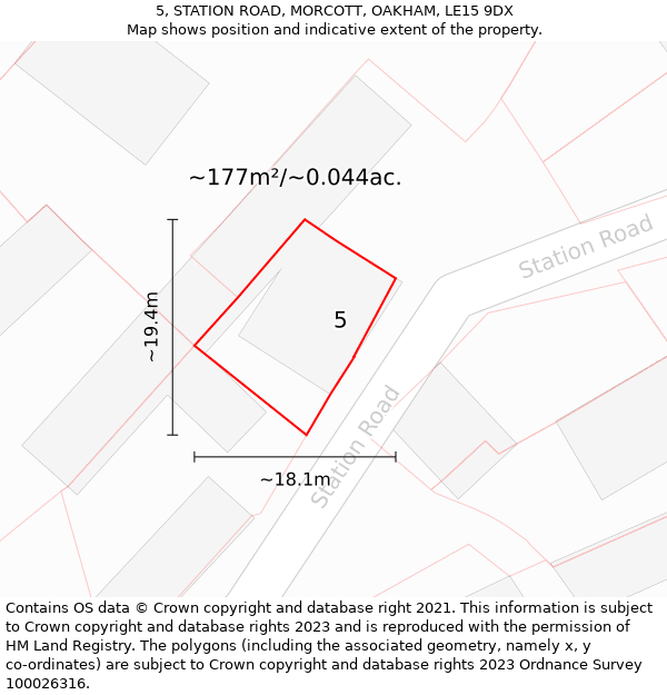 5, STATION ROAD, MORCOTT, OAKHAM, LE15 9DX: Plot and title map