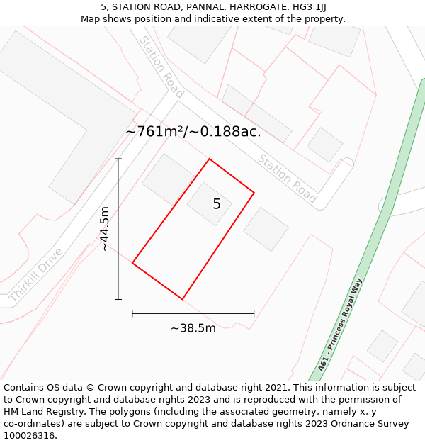 5, STATION ROAD, PANNAL, HARROGATE, HG3 1JJ: Plot and title map