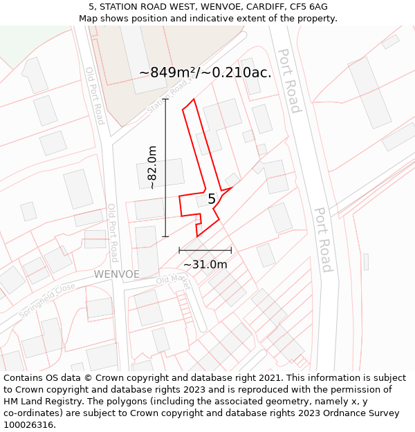 5, STATION ROAD WEST, WENVOE, CARDIFF, CF5 6AG: Plot and title map