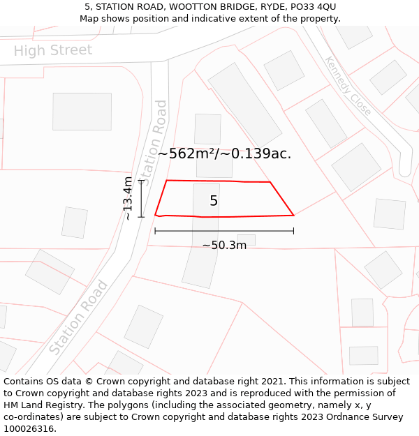 5, STATION ROAD, WOOTTON BRIDGE, RYDE, PO33 4QU: Plot and title map