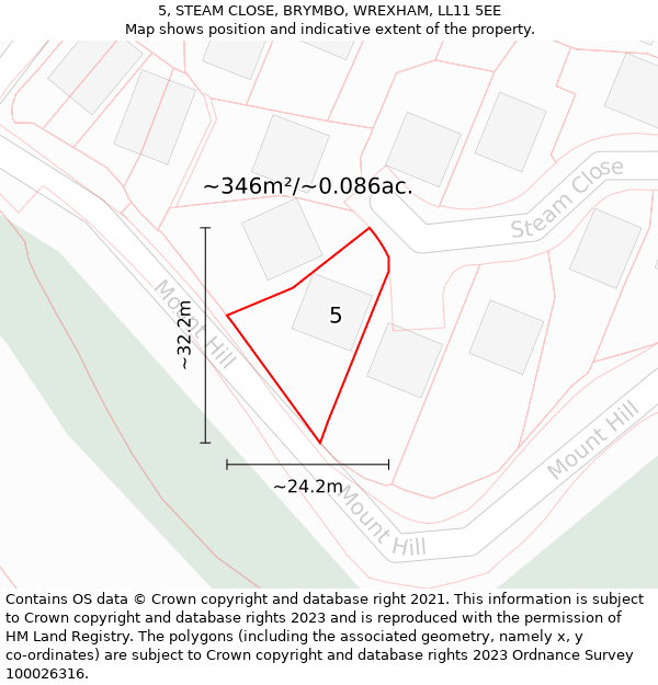 5, STEAM CLOSE, BRYMBO, WREXHAM, LL11 5EE: Plot and title map