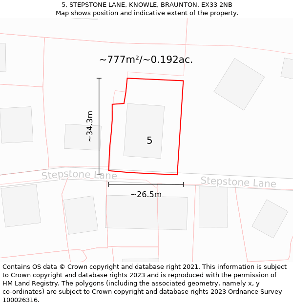 5, STEPSTONE LANE, KNOWLE, BRAUNTON, EX33 2NB: Plot and title map