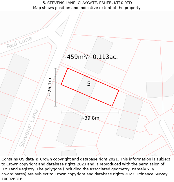 5, STEVENS LANE, CLAYGATE, ESHER, KT10 0TD: Plot and title map