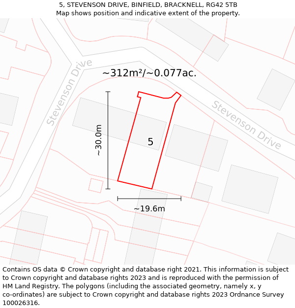 5, STEVENSON DRIVE, BINFIELD, BRACKNELL, RG42 5TB: Plot and title map