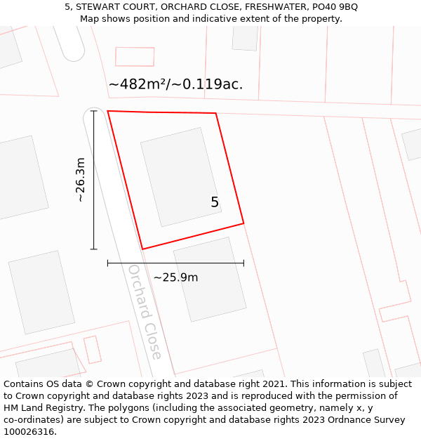 5, STEWART COURT, ORCHARD CLOSE, FRESHWATER, PO40 9BQ: Plot and title map