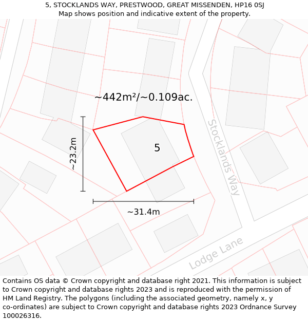 5, STOCKLANDS WAY, PRESTWOOD, GREAT MISSENDEN, HP16 0SJ: Plot and title map