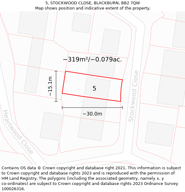 5, STOCKWOOD CLOSE, BLACKBURN, BB2 7QW: Plot and title map