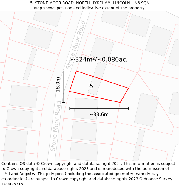 5, STONE MOOR ROAD, NORTH HYKEHAM, LINCOLN, LN6 9QN: Plot and title map