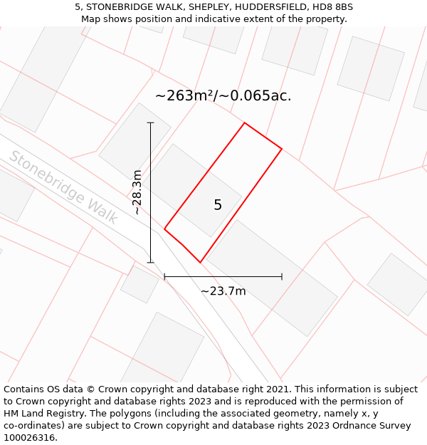 5, STONEBRIDGE WALK, SHEPLEY, HUDDERSFIELD, HD8 8BS: Plot and title map