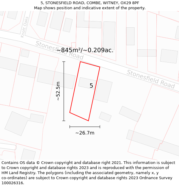 5, STONESFIELD ROAD, COMBE, WITNEY, OX29 8PF: Plot and title map