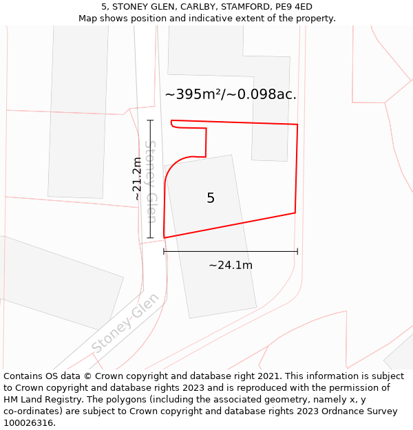 5, STONEY GLEN, CARLBY, STAMFORD, PE9 4ED: Plot and title map