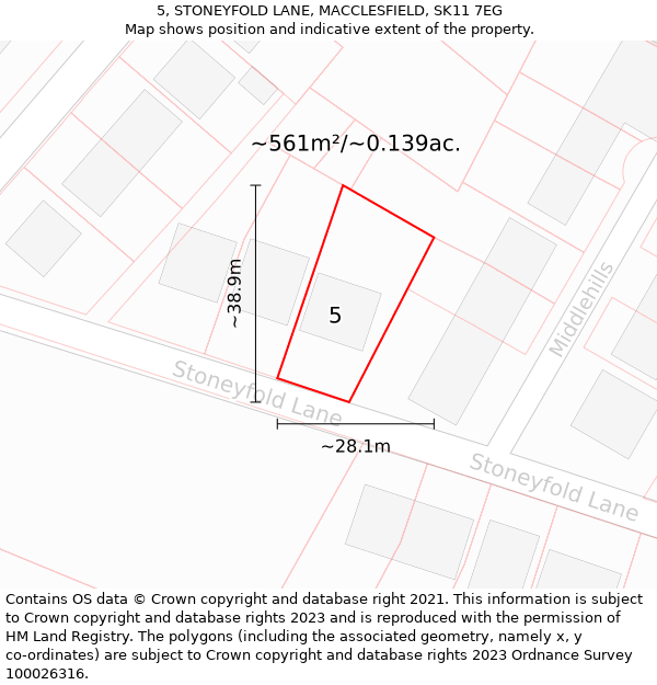 5, STONEYFOLD LANE, MACCLESFIELD, SK11 7EG: Plot and title map