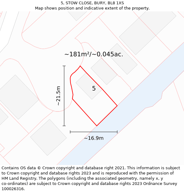 5, STOW CLOSE, BURY, BL8 1XS: Plot and title map