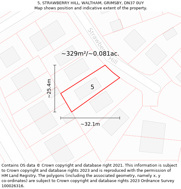 5, STRAWBERRY HILL, WALTHAM, GRIMSBY, DN37 0UY: Plot and title map