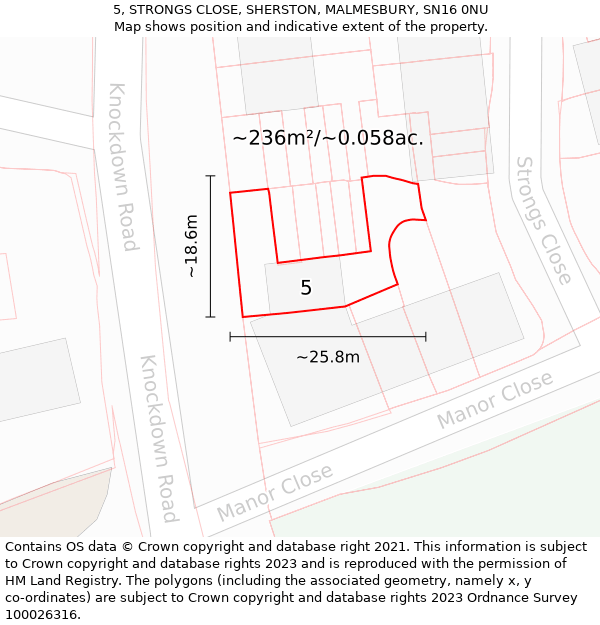 5, STRONGS CLOSE, SHERSTON, MALMESBURY, SN16 0NU: Plot and title map