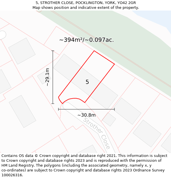 5, STROTHER CLOSE, POCKLINGTON, YORK, YO42 2GR: Plot and title map