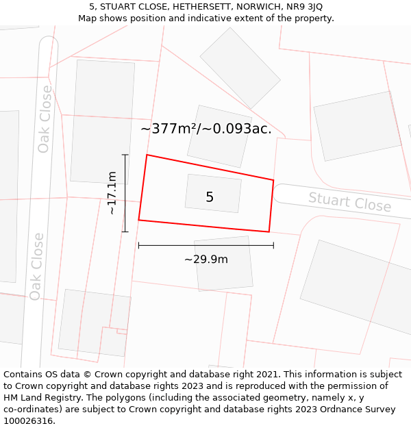 5, STUART CLOSE, HETHERSETT, NORWICH, NR9 3JQ: Plot and title map