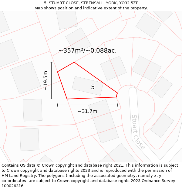 5, STUART CLOSE, STRENSALL, YORK, YO32 5ZP: Plot and title map