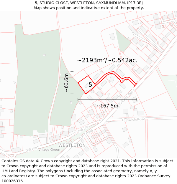 5, STUDIO CLOSE, WESTLETON, SAXMUNDHAM, IP17 3BJ: Plot and title map