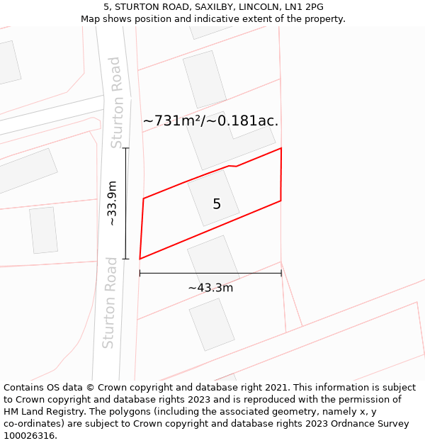 5, STURTON ROAD, SAXILBY, LINCOLN, LN1 2PG: Plot and title map