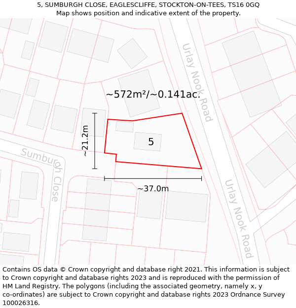 5, SUMBURGH CLOSE, EAGLESCLIFFE, STOCKTON-ON-TEES, TS16 0GQ: Plot and title map