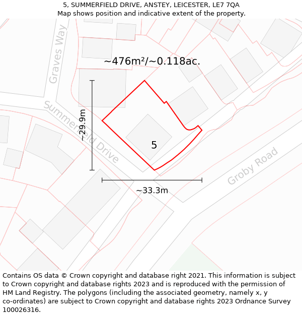 5, SUMMERFIELD DRIVE, ANSTEY, LEICESTER, LE7 7QA: Plot and title map