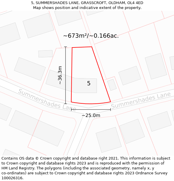 5, SUMMERSHADES LANE, GRASSCROFT, OLDHAM, OL4 4ED: Plot and title map