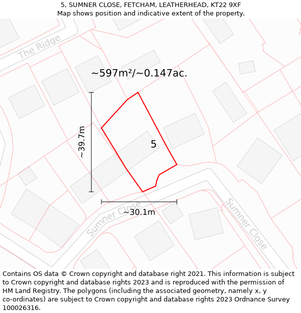 5, SUMNER CLOSE, FETCHAM, LEATHERHEAD, KT22 9XF: Plot and title map