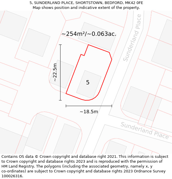 5, SUNDERLAND PLACE, SHORTSTOWN, BEDFORD, MK42 0FE: Plot and title map