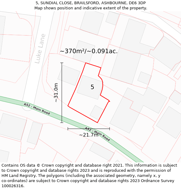 5, SUNDIAL CLOSE, BRAILSFORD, ASHBOURNE, DE6 3DP: Plot and title map