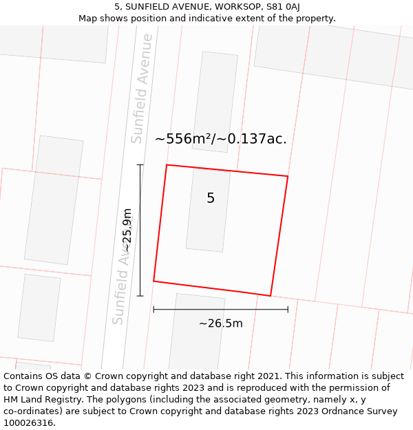 5, SUNFIELD AVENUE, WORKSOP, S81 0AJ: Plot and title map