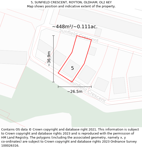 5, SUNFIELD CRESCENT, ROYTON, OLDHAM, OL2 6EY: Plot and title map