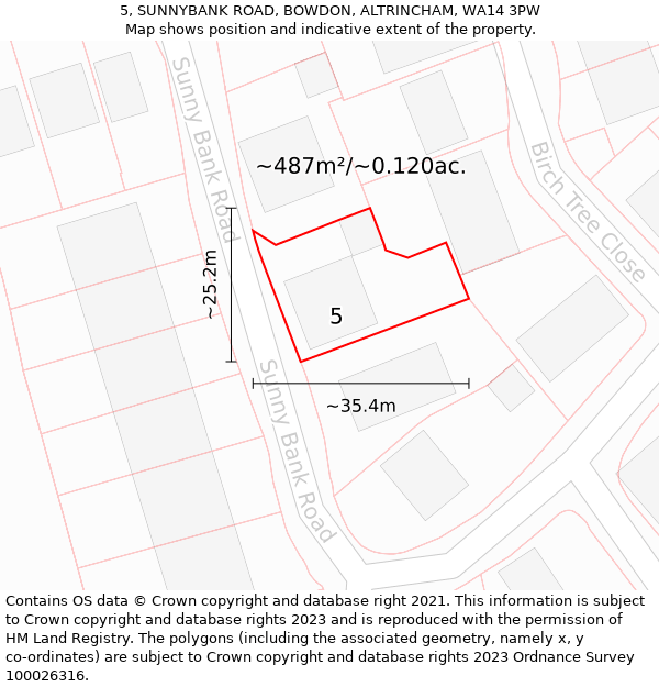 5, SUNNYBANK ROAD, BOWDON, ALTRINCHAM, WA14 3PW: Plot and title map