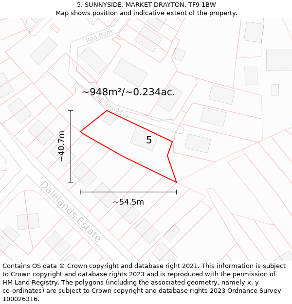 5, SUNNYSIDE, MARKET DRAYTON, TF9 1BW: Plot and title map