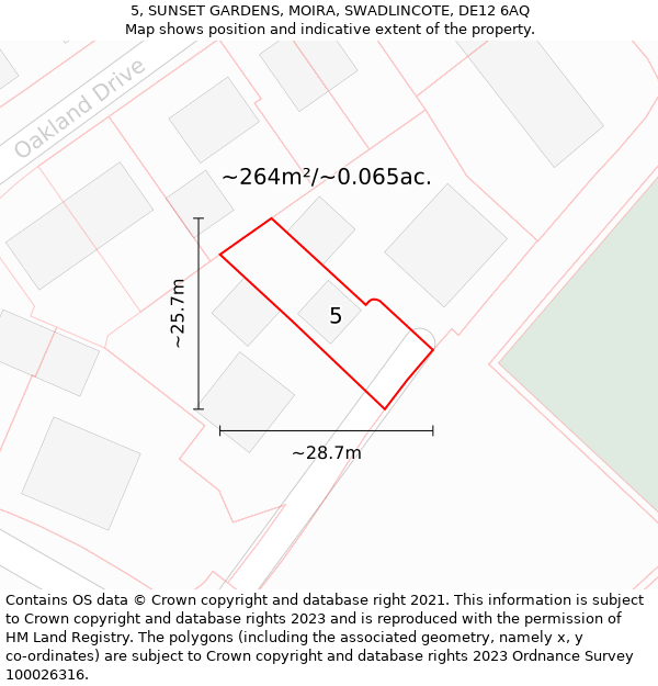 5, SUNSET GARDENS, MOIRA, SWADLINCOTE, DE12 6AQ: Plot and title map