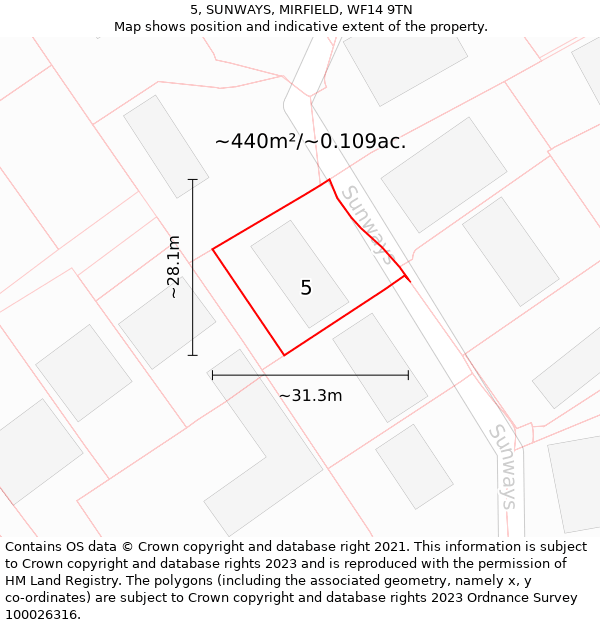 5, SUNWAYS, MIRFIELD, WF14 9TN: Plot and title map