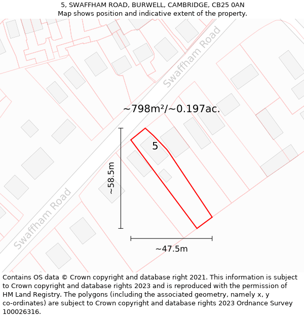 5, SWAFFHAM ROAD, BURWELL, CAMBRIDGE, CB25 0AN: Plot and title map