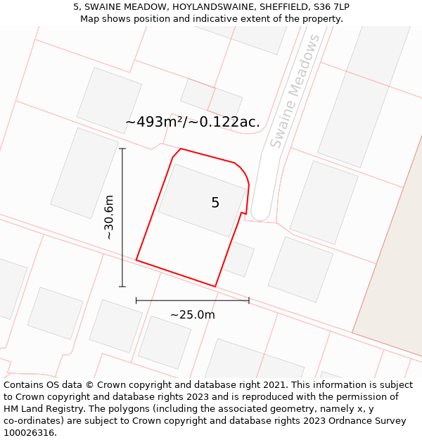 5, SWAINE MEADOW, HOYLANDSWAINE, SHEFFIELD, S36 7LP: Plot and title map