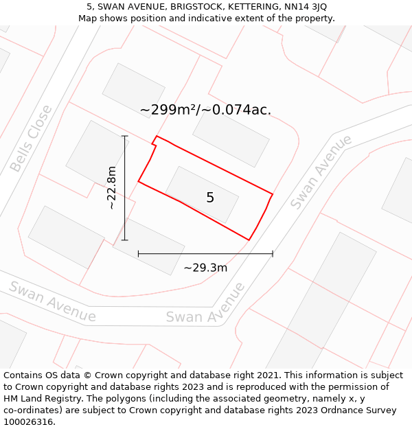 5, SWAN AVENUE, BRIGSTOCK, KETTERING, NN14 3JQ: Plot and title map