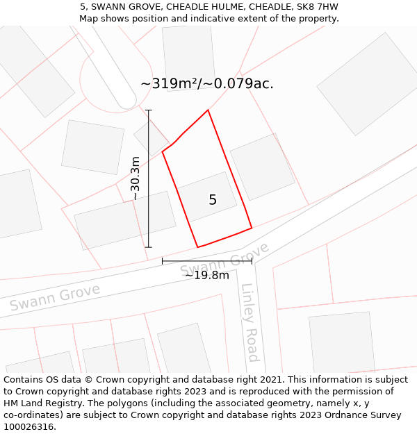 5, SWANN GROVE, CHEADLE HULME, CHEADLE, SK8 7HW: Plot and title map