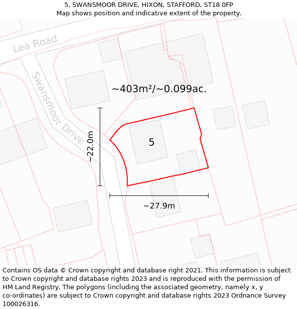 5, SWANSMOOR DRIVE, HIXON, STAFFORD, ST18 0FP: Plot and title map