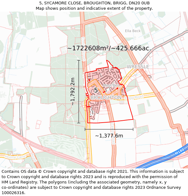 5, SYCAMORE CLOSE, BROUGHTON, BRIGG, DN20 0UB: Plot and title map