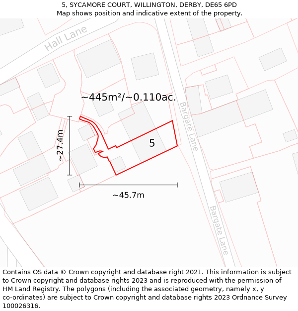 5, SYCAMORE COURT, WILLINGTON, DERBY, DE65 6PD: Plot and title map