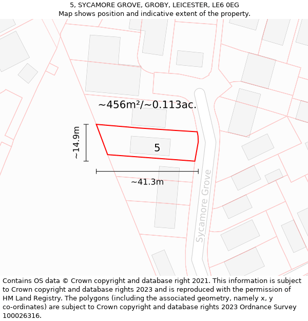 5, SYCAMORE GROVE, GROBY, LEICESTER, LE6 0EG: Plot and title map