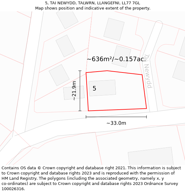 5, TAI NEWYDD, TALWRN, LLANGEFNI, LL77 7GL: Plot and title map