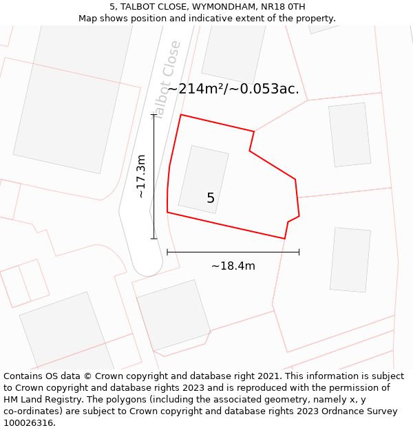 5, TALBOT CLOSE, WYMONDHAM, NR18 0TH: Plot and title map