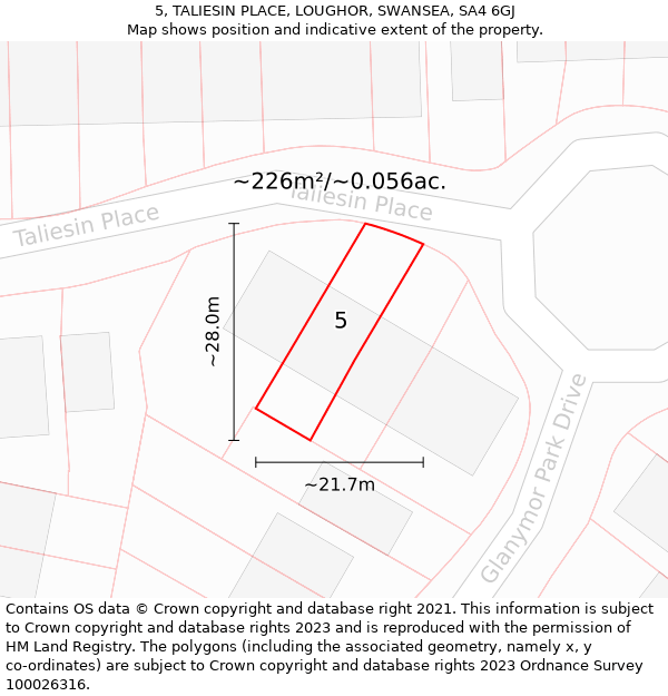 5, TALIESIN PLACE, LOUGHOR, SWANSEA, SA4 6GJ: Plot and title map